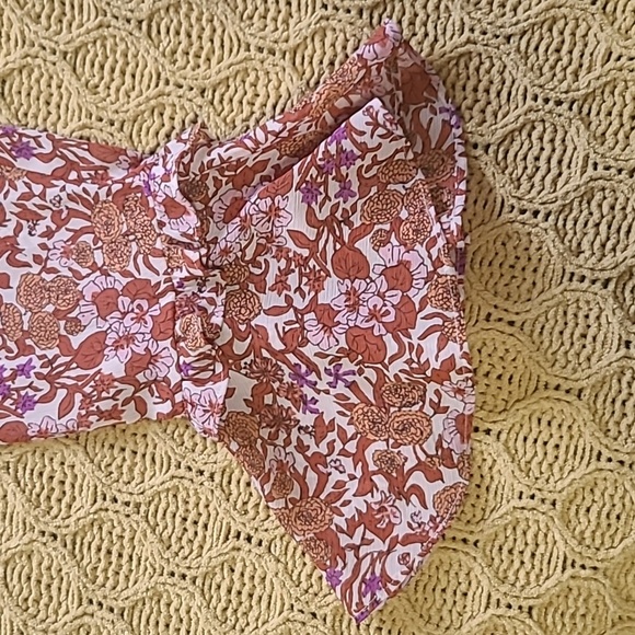 J. Crew Pink & Orange 'Fete Floral' Ruffle Crinkle Chiffon Boho Top - Size Md - Picture 5 of 9